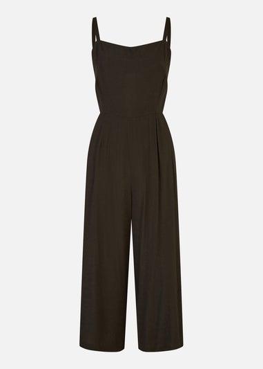 Yumi Black Viscose Tie Back Jumpsuit With Pockets