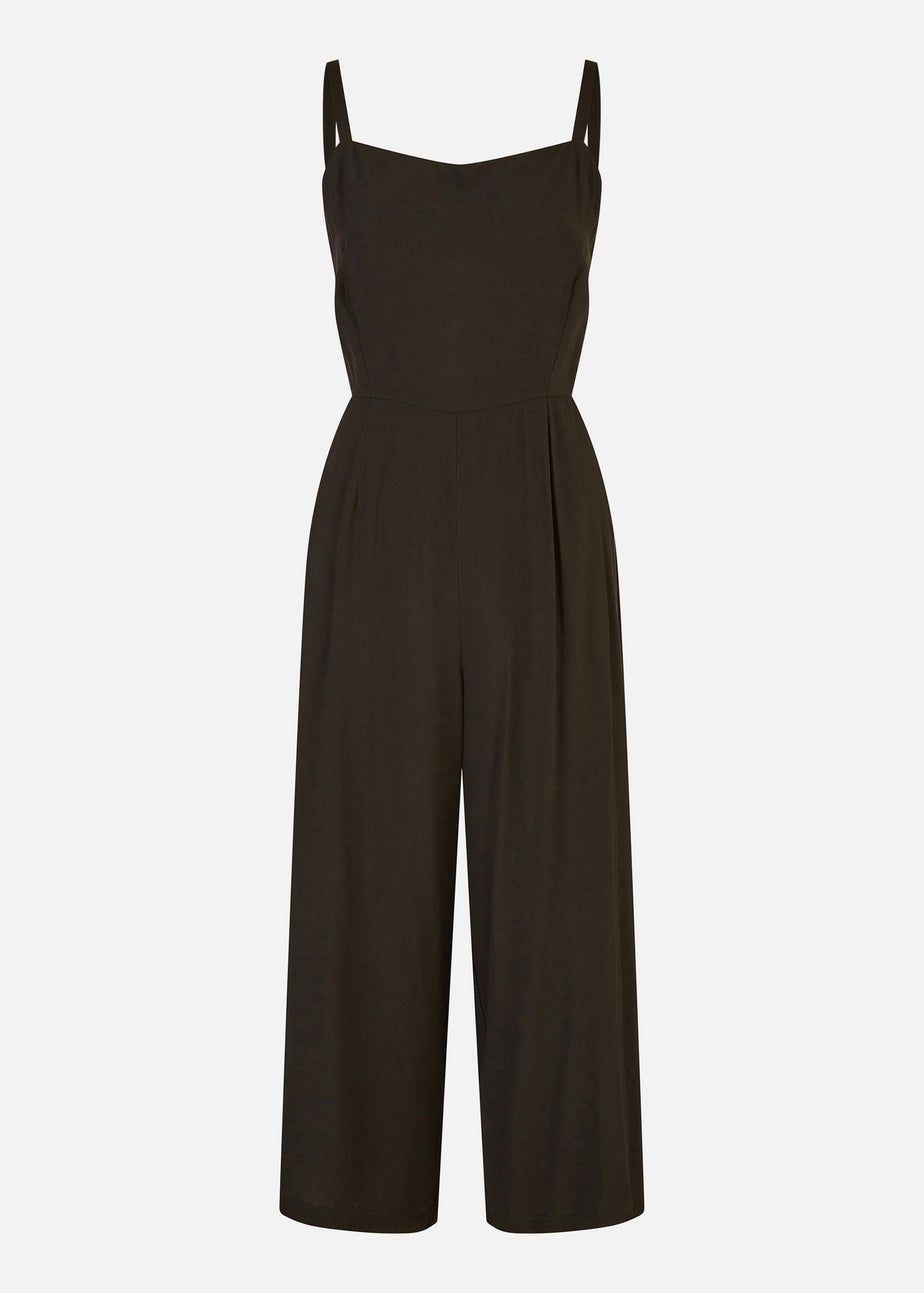 Yumi Black Viscose Tie Back Jumpsuit With Pockets