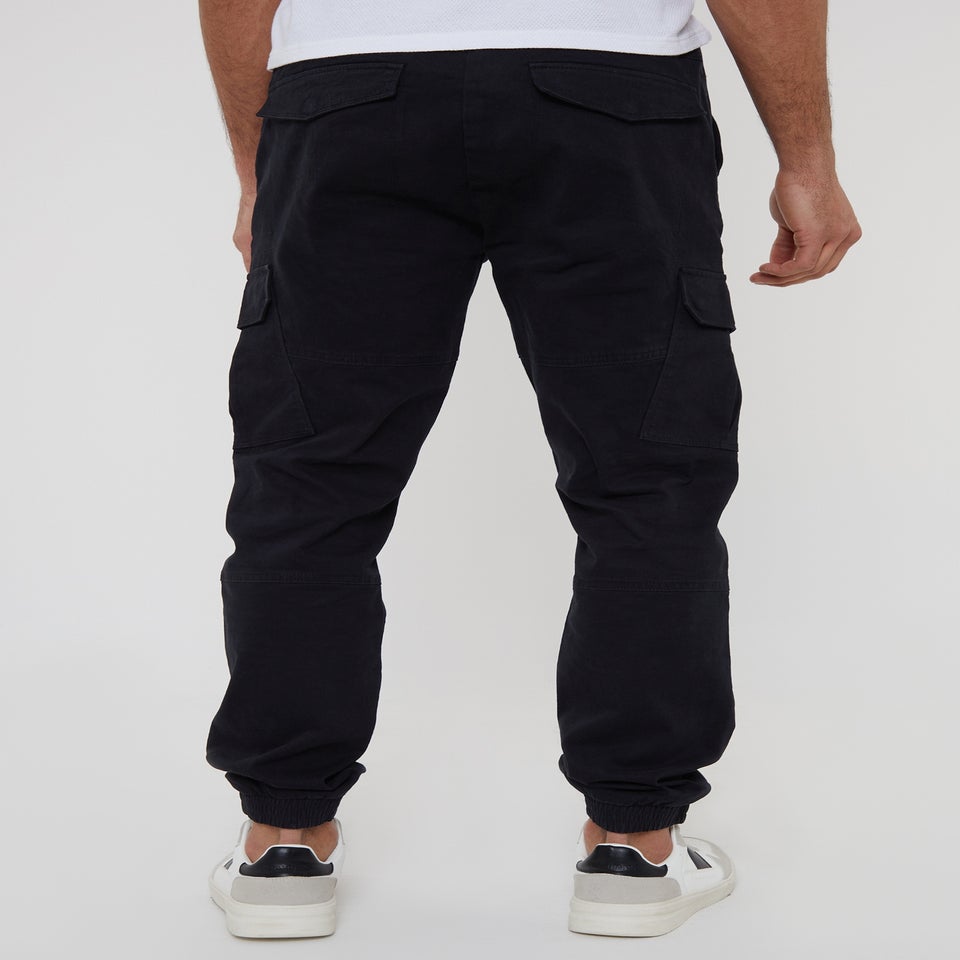 Threadbare Black Cotton Jogger Style Cargo Trousers With Stretch