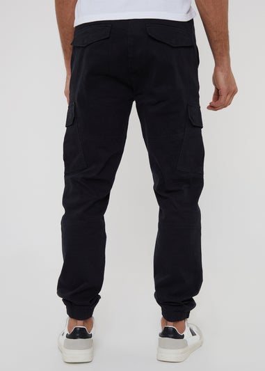 Threadbare Black Cotton Jogger Style Cargo Trousers With Stretch