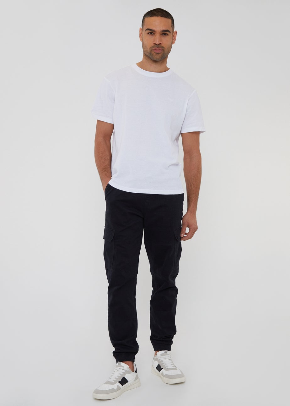 Threadbare Black Cotton Jogger Style Cargo Trousers With Stretch