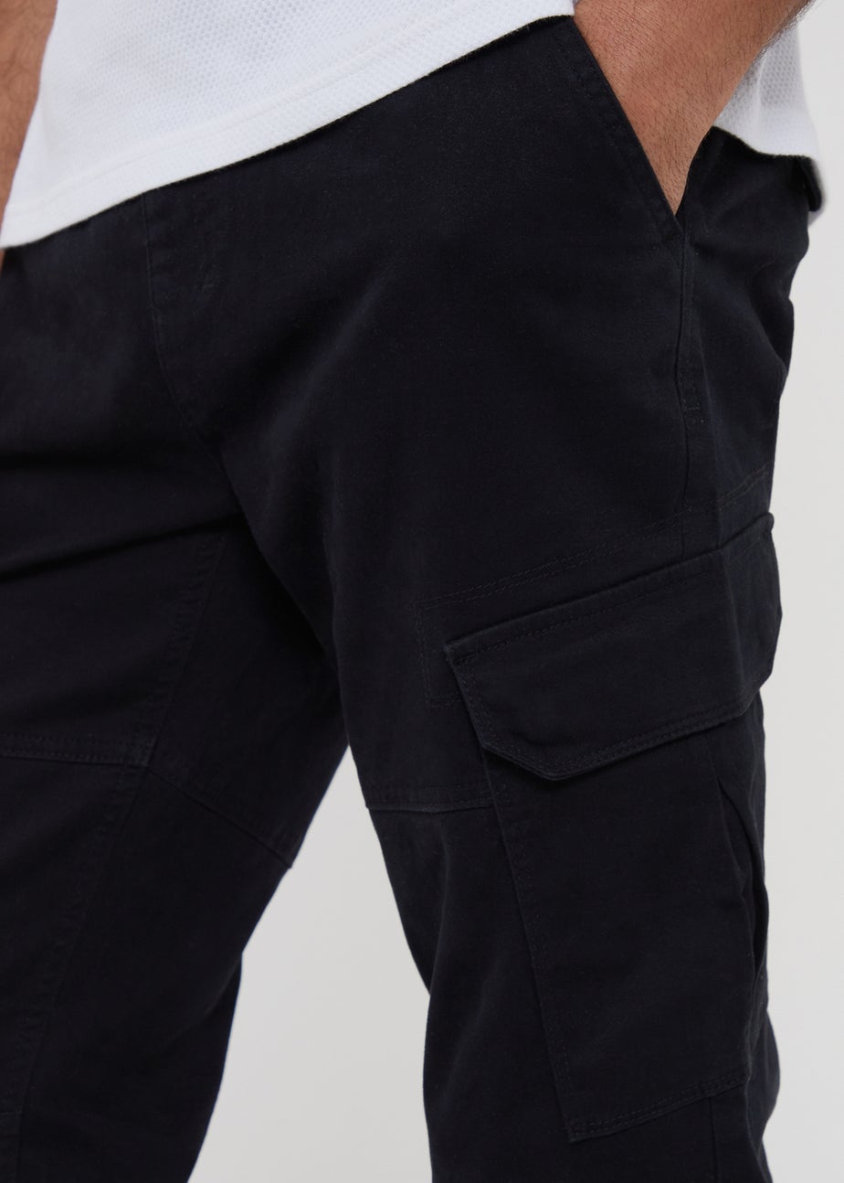 Threadbare Black Cotton Jogger Style Cargo Trousers With Stretch