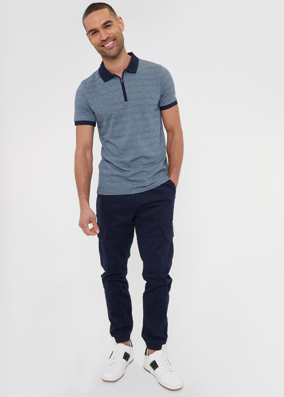 Threadbare Navy Cotton Jogger Style Cargo Trousers With Stretch