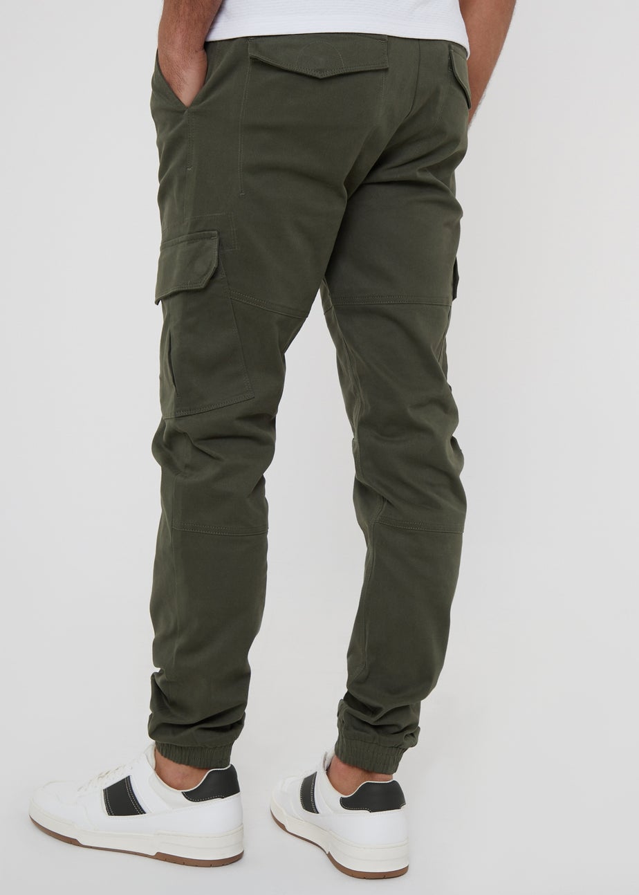 Threadbare Khaki Cotton Jogger Style Cargo Trousers With Stretch