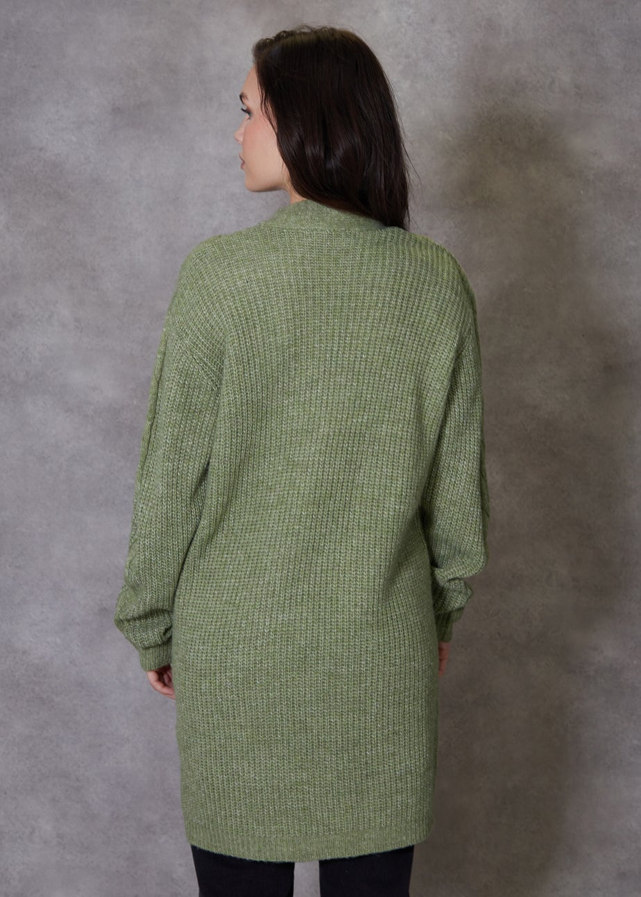 Threadbare Green Curve Rozanna Cable Knit Cardigan