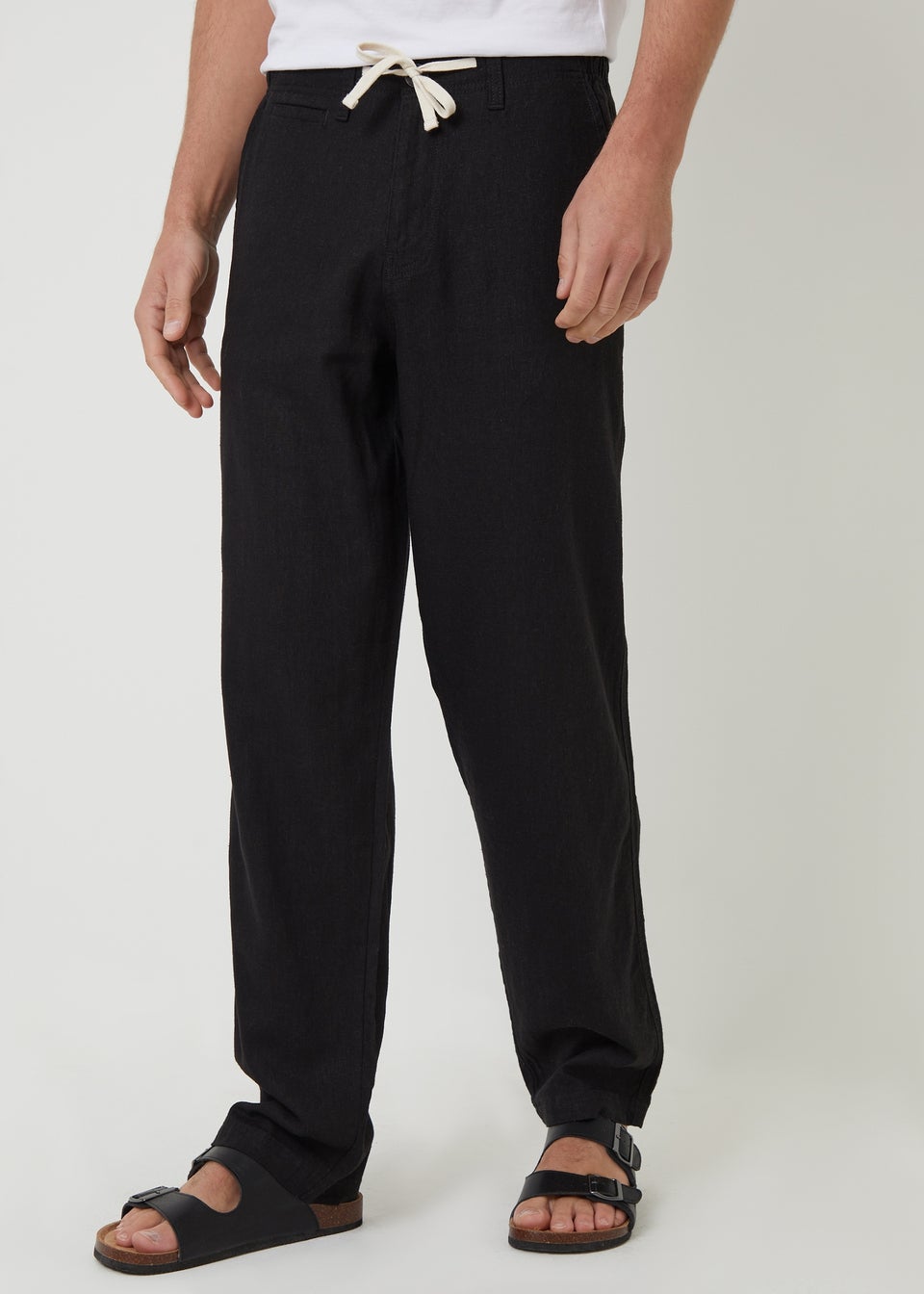Threadbare Black Linen Blend Casual Trousers