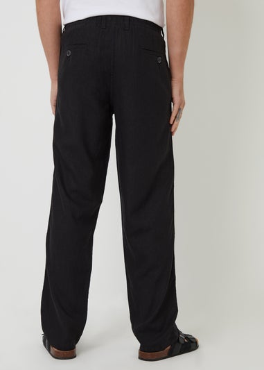 Threadbare Black Linen Blend Casual Trousers