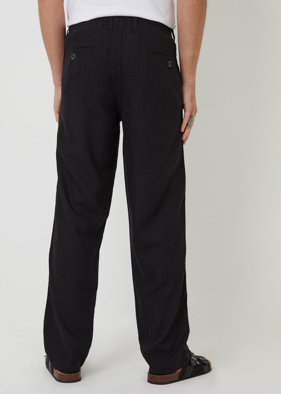 Threadbare Black Linen Blend Casual Trousers