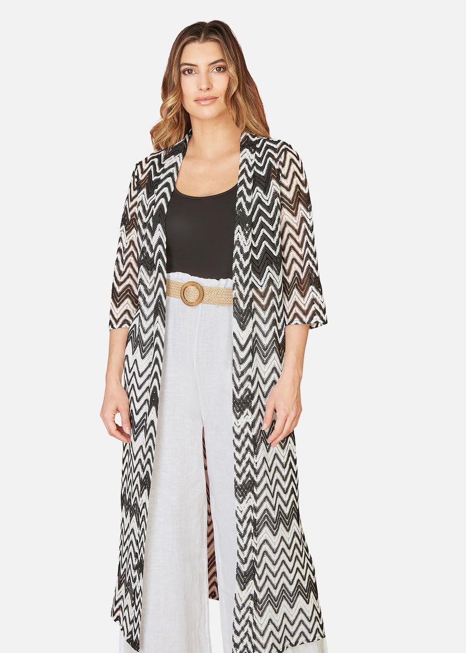 Yumi Black Zig Zag Crochet Long Knitted Kimono