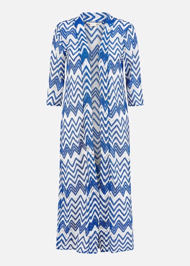 Yumi Blue Zig Zag Crochet Long Knitted Kimono