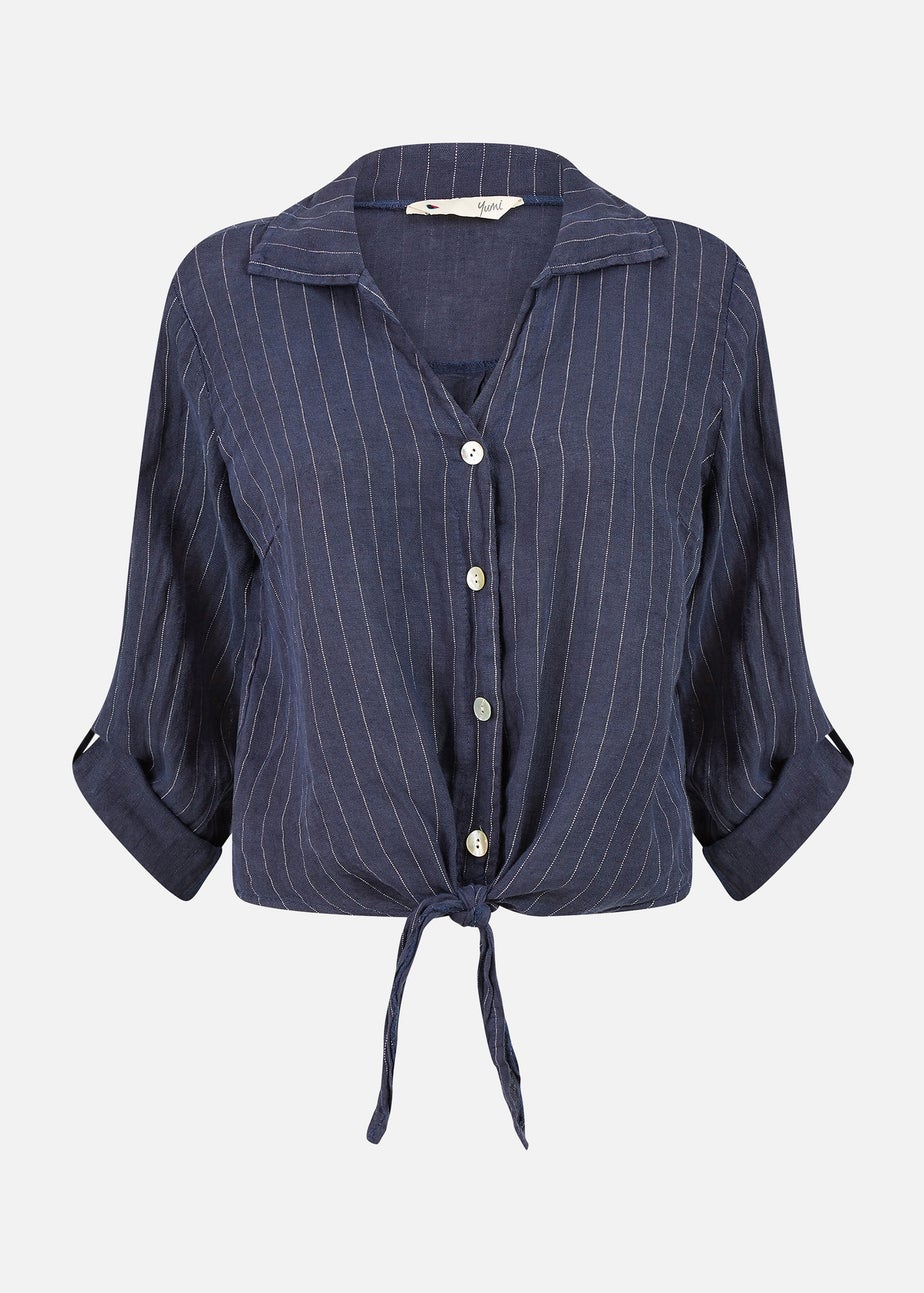Yumi Navy Striped Italian Linen Shirt