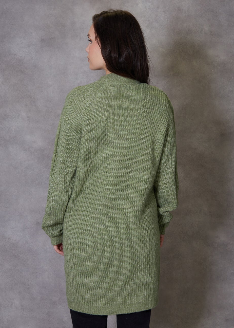 Threadbare Green Rozanna Cable Knit Cardigan