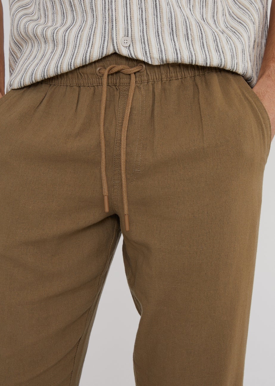Threadbare Brown Linen Blend Drawcord Trousers