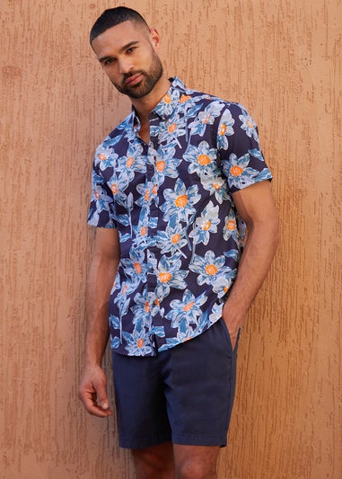 Threadbare Navy Cotton Blend Jogger Style Shorts