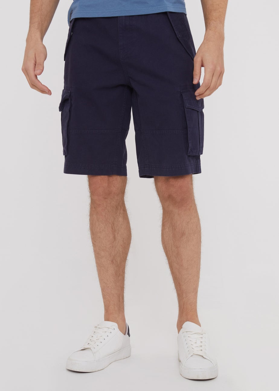 Threadbare Navy Cotton Twill Utility Cargo Shorts