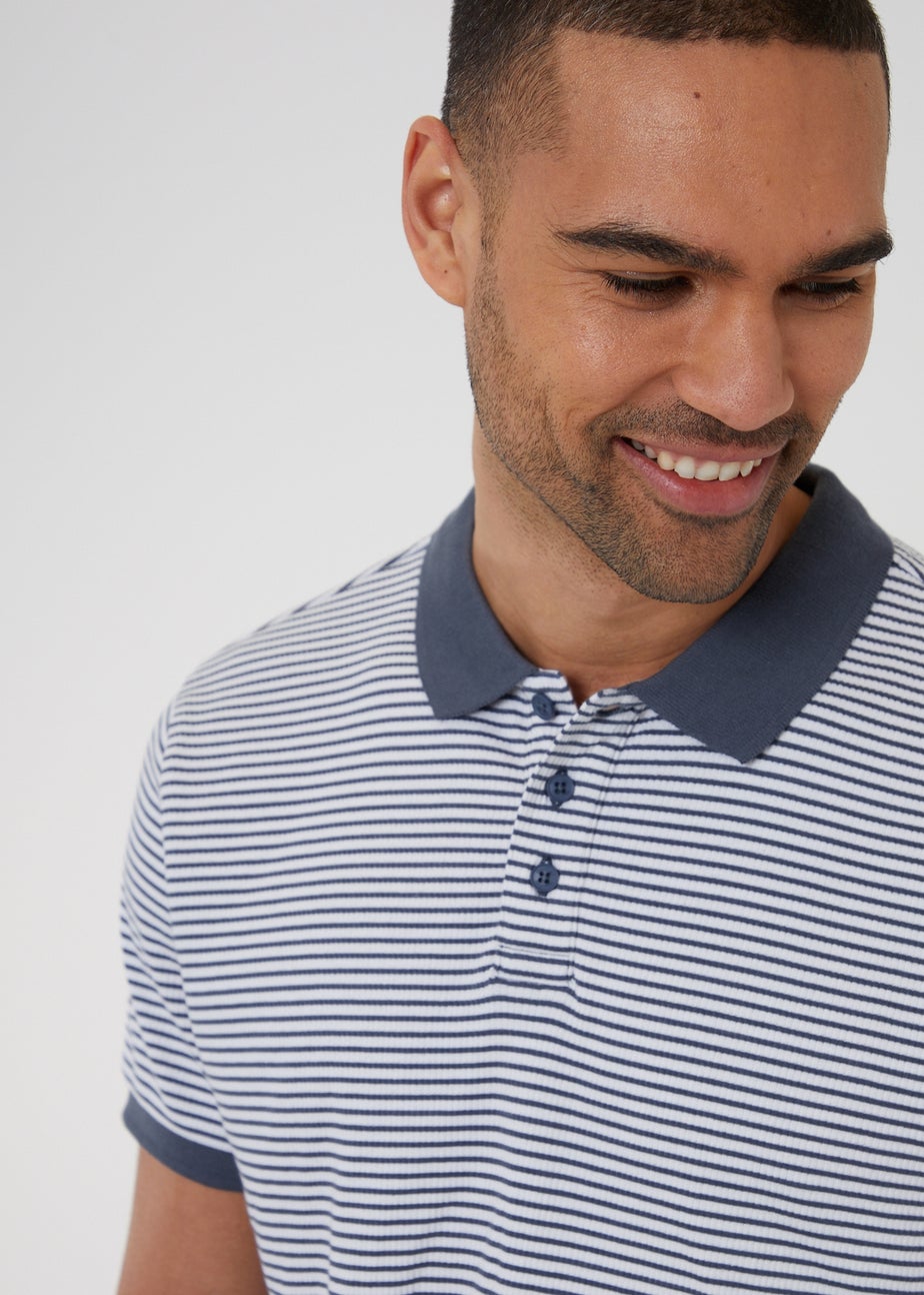 Threadbare Blue Stretch Cotton Contrast Collar Stripe Polo Shirt