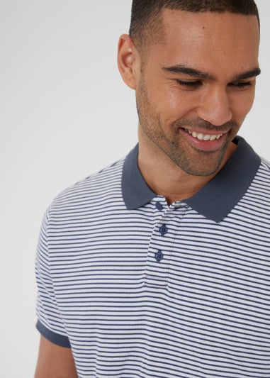 Threadbare Blue Stretch Cotton Contrast Collar Stripe Polo Shirt