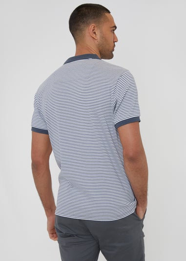 Threadbare Blue Stretch Cotton Contrast Collar Stripe Polo Shirt