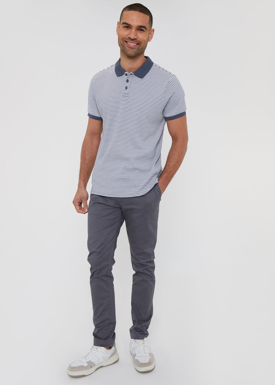 Threadbare Blue Stretch Cotton Contrast Collar Stripe Polo Shirt
