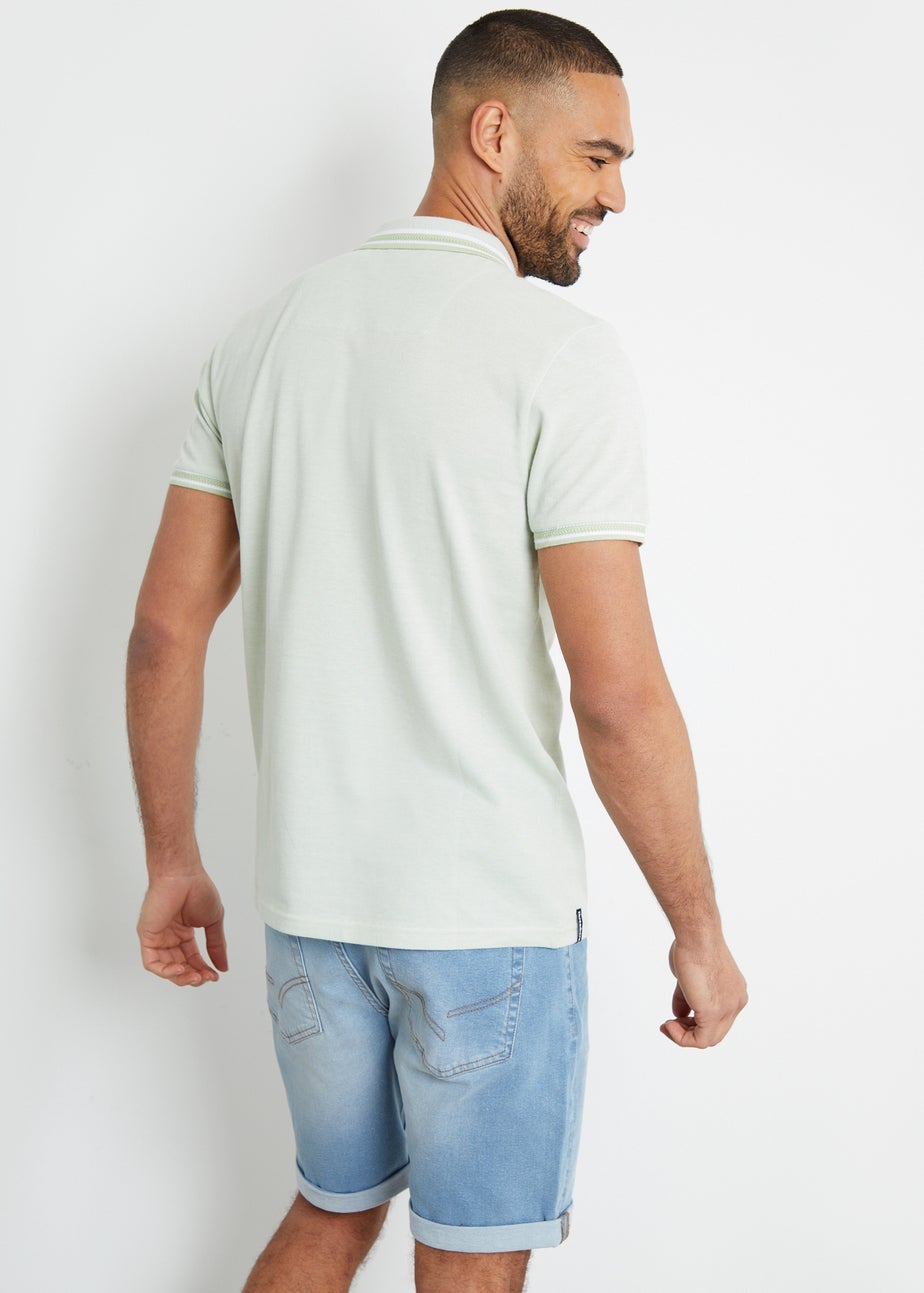 Threadbare Green Birdsall Two Tone Cotton Pique Polo Shirt