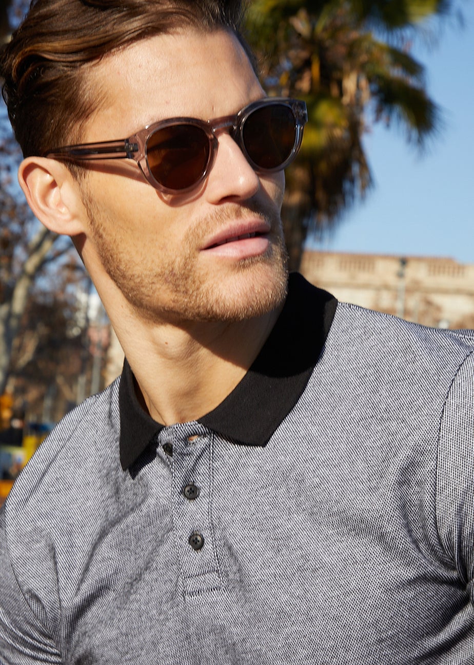 Threadbare Grey Cotton Two Tone Pique Polo Shirt