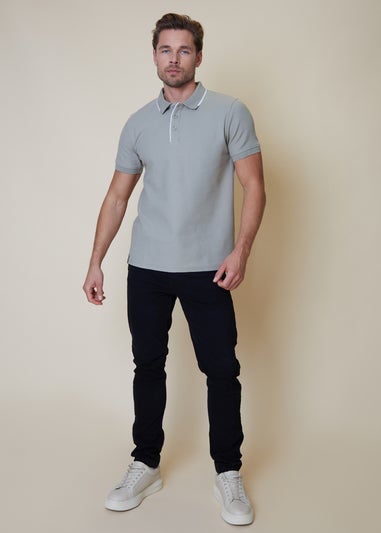 Threadbare Grey Tipping Detail Rib Collar Polo Shirt