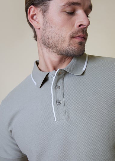 Threadbare Grey Tipping Detail Rib Collar Polo Shirt