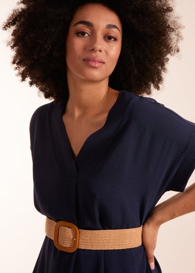 Blue Vanilla Navy Belted V neck Midi Dress