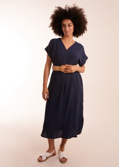 Blue Vanilla Navy Belted V neck Midi Dress