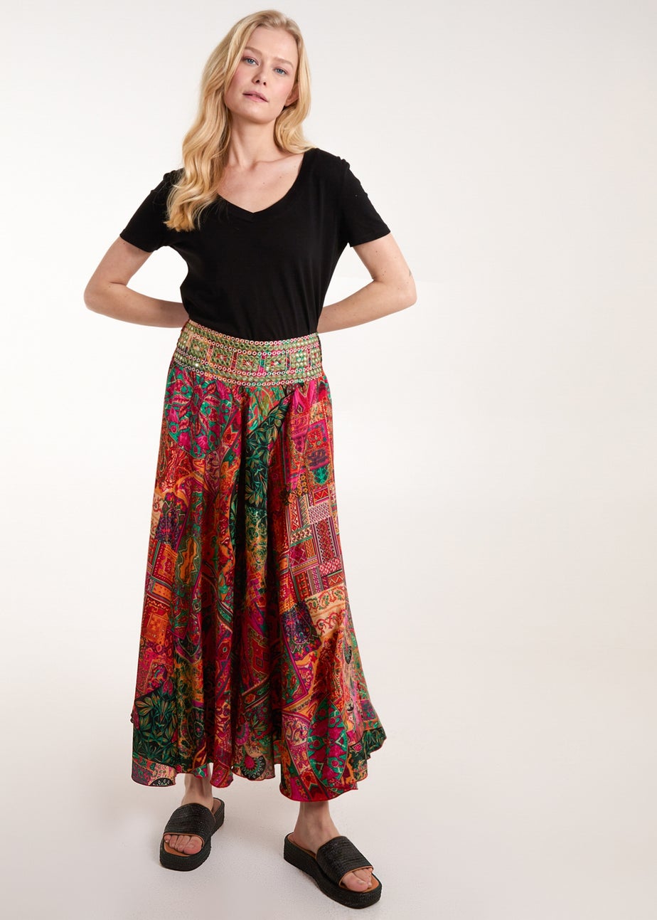Blue Vanilla Orange Embellished Extreme Wide Leg Trousers