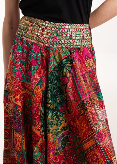 Blue Vanilla Orange Embellished Extreme Wide Leg Trousers