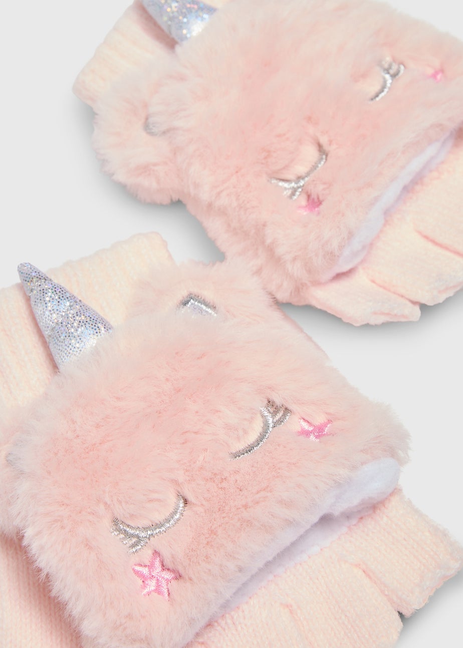Girls Pink Unicorn Mittens