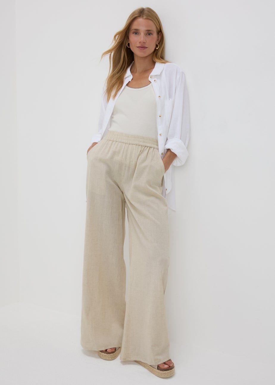 Stone Cotton Wide Leg Trousers