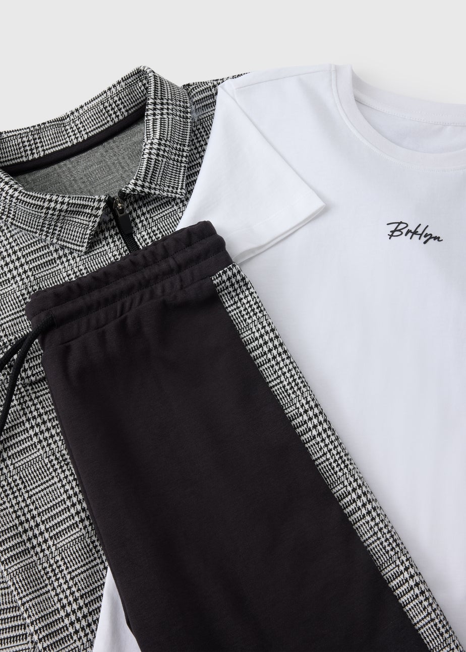 3 Piece Boys Grey Check Top & Jogging Bottom Set (7-15yrs)