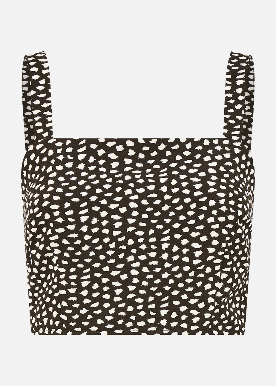 Mela Black Dalmatian Print Cropped Strappy Top