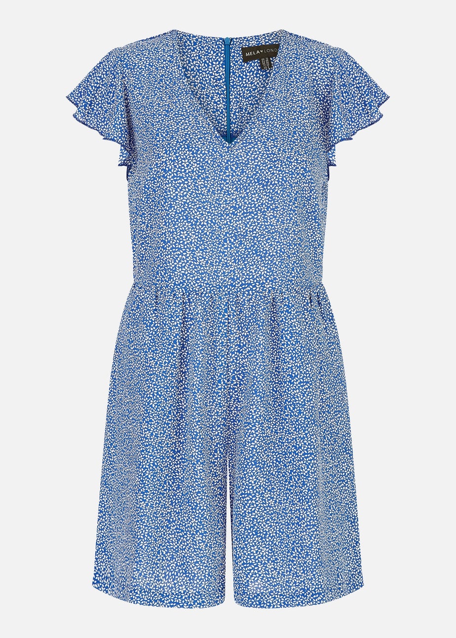 Mela Blue Ditsy Print V Neck Playsuit