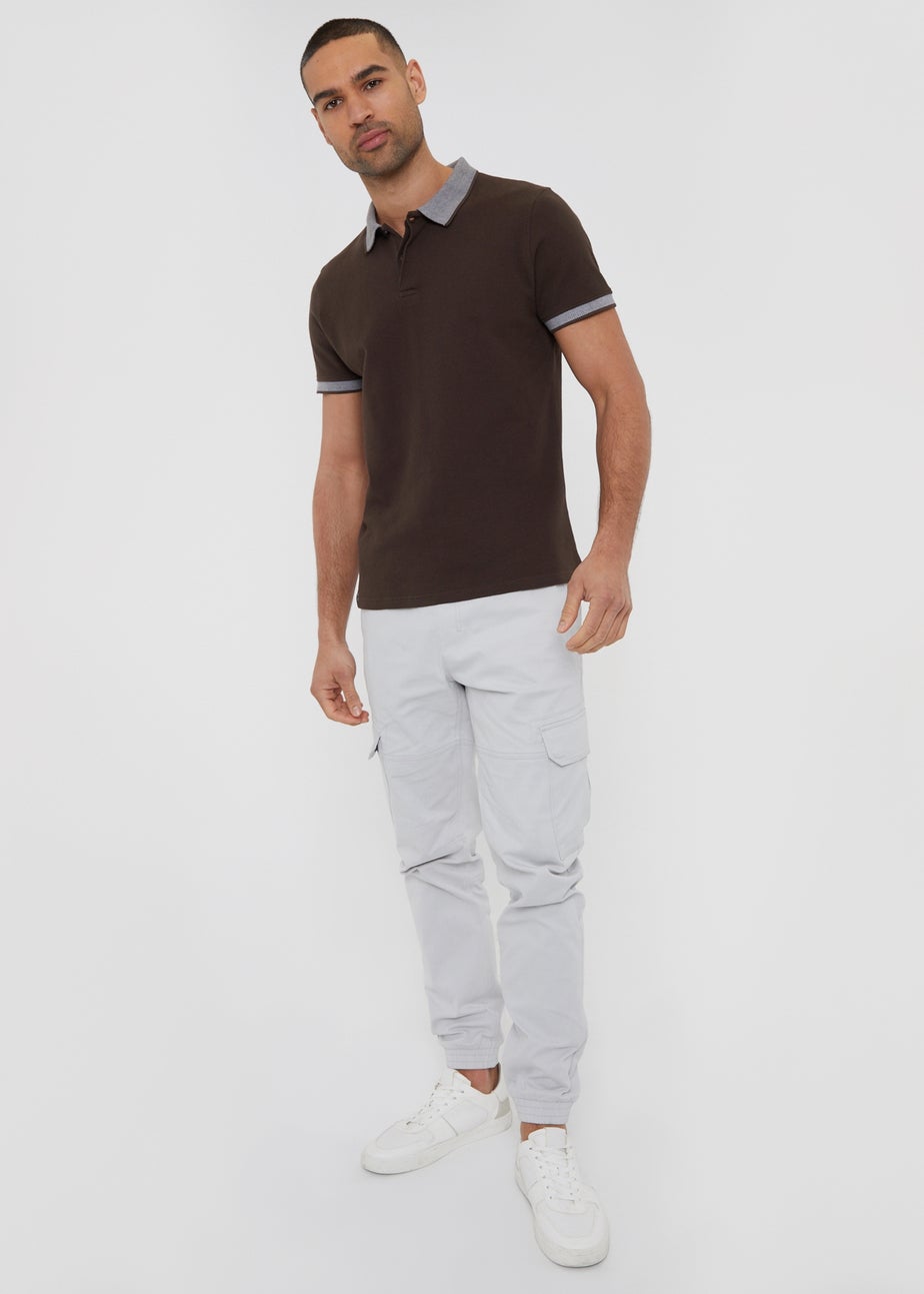 Threadbare Chocolate Popcorn Cotton Jersey Polo Shirt