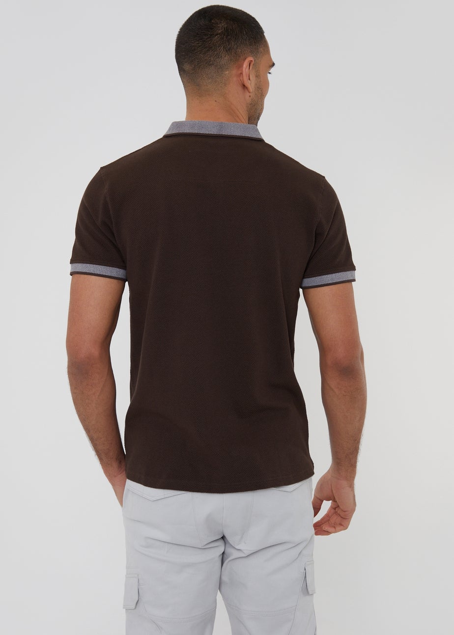 Threadbare Chocolate Popcorn Cotton Jersey Polo Shirt