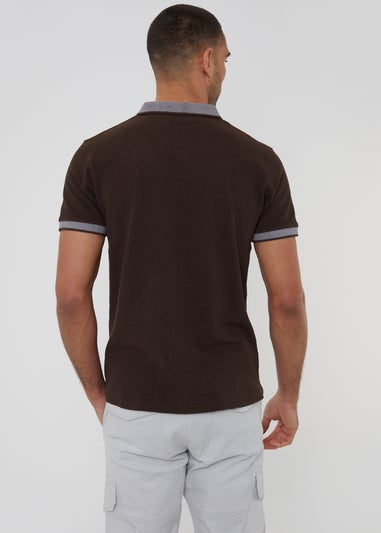 Threadbare Chocolate Popcorn Cotton Jersey Polo Shirt