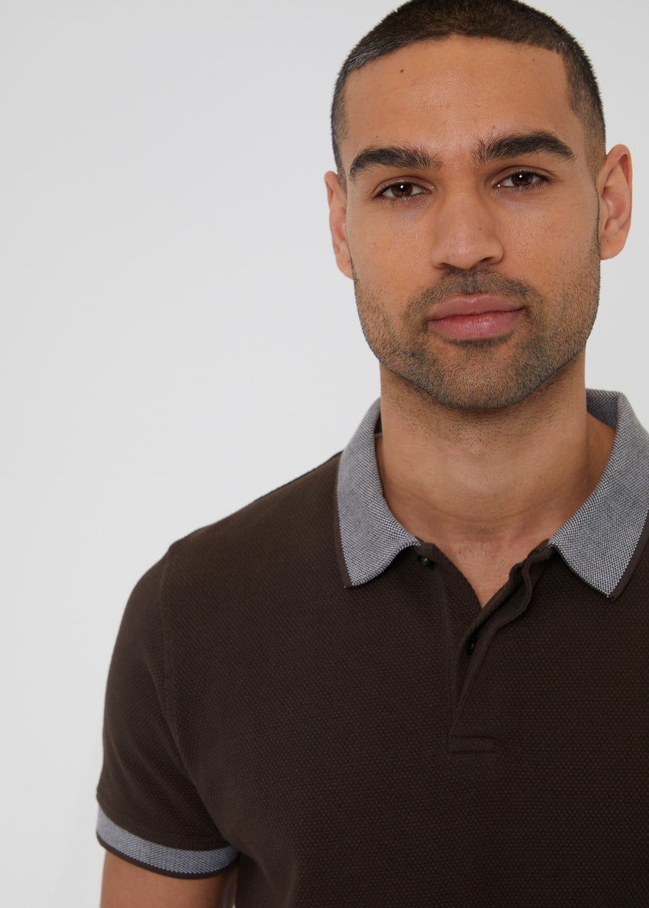 Threadbare Chocolate Popcorn Cotton Jersey Polo Shirt