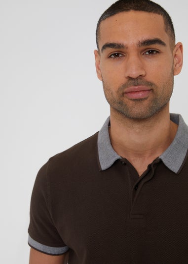 Threadbare Chocolate Popcorn Cotton Jersey Polo Shirt