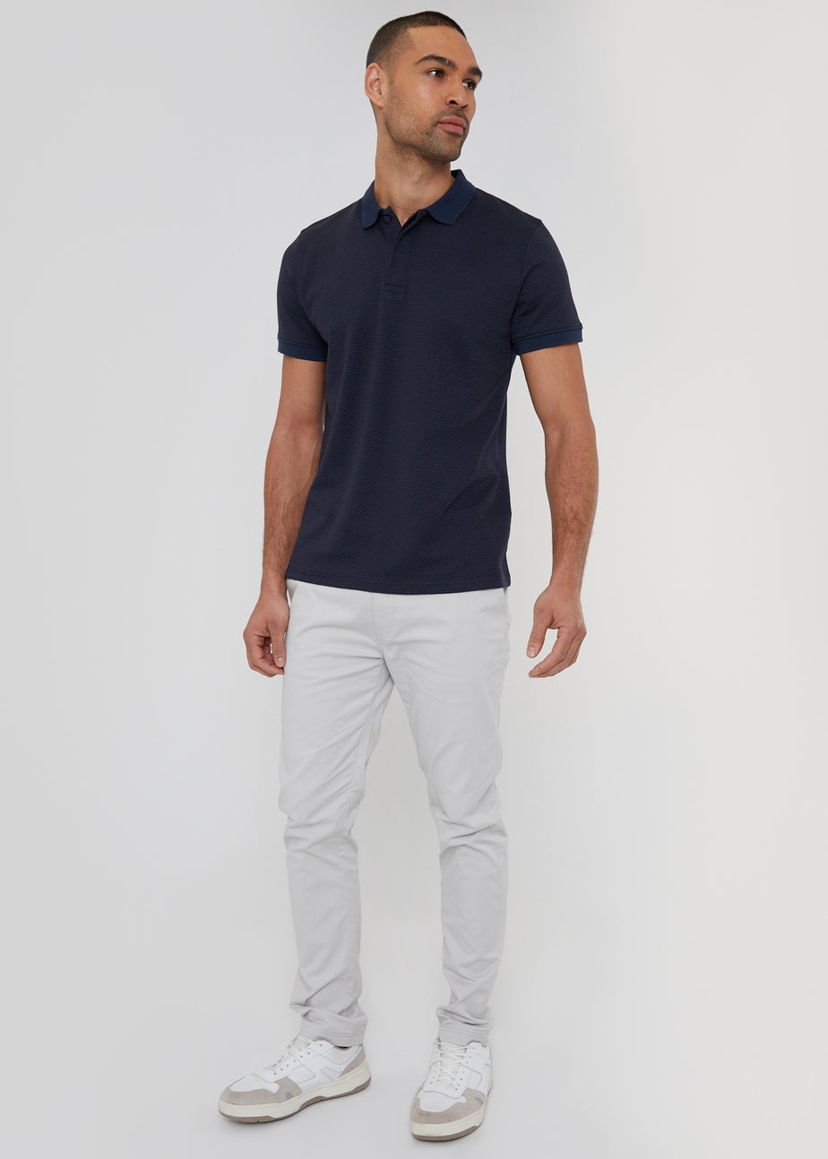Threadbare Navy Textured Cotton Rich Polo Shirt