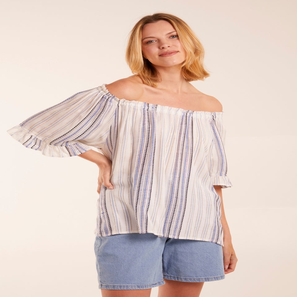 Blue Vanilla Blue Bardot Top With Stripe