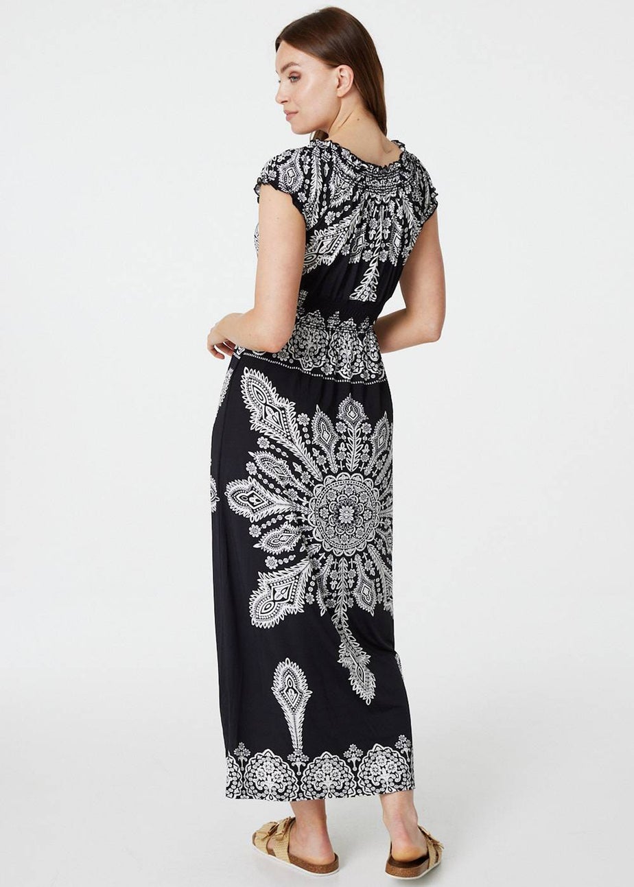 Izabel London Black Mosaic Print Cap Sleeve Maxi Dress
