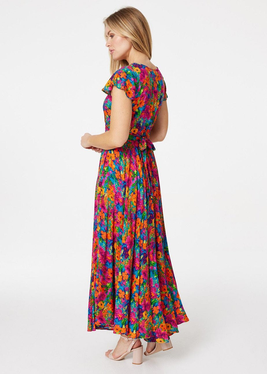 Izabel London Pink Floral Ruched Front Maxi Dress