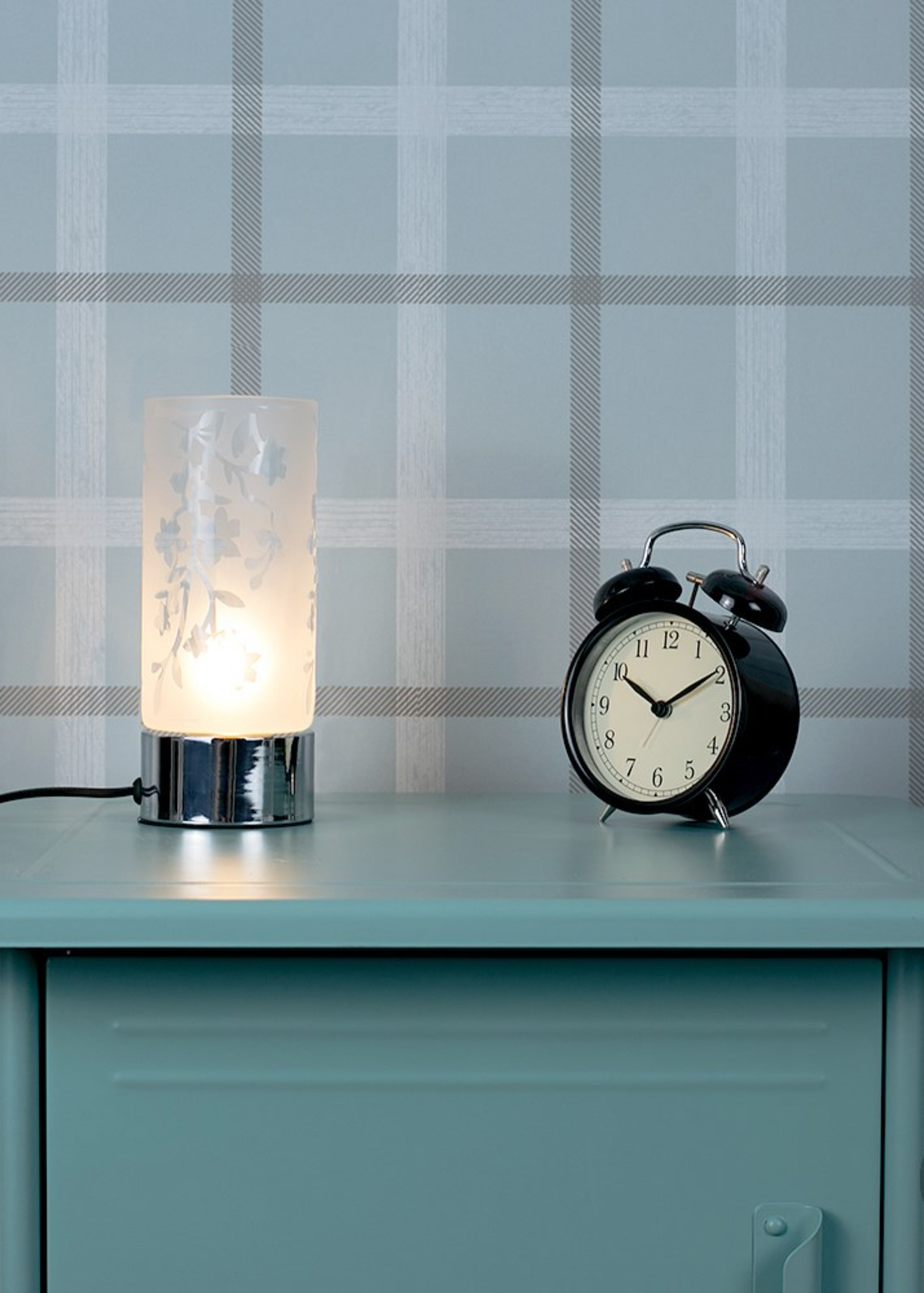 ValueLights Silver Pair of Florette Cylinder Touch Lamps (38cm x 9cm x 9cm)