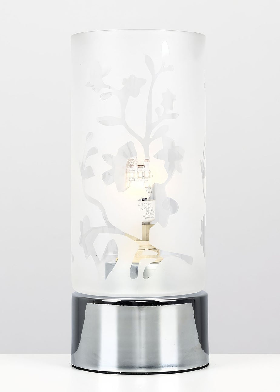 ValueLights Silver Pair of Florette Cylinder Touch Lamps (38cm x 9cm x 9cm)