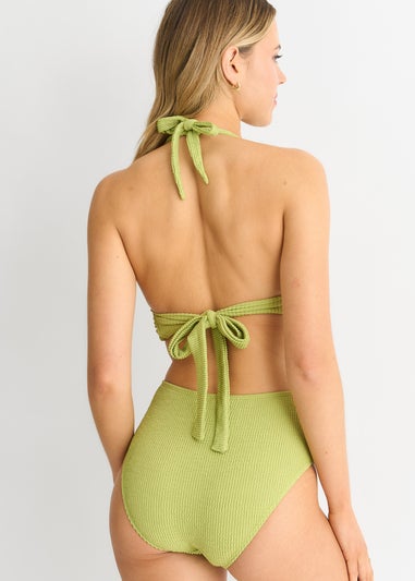 Gini London Sage Green Textured High Waisted Bottoms With Ring Belt Detail