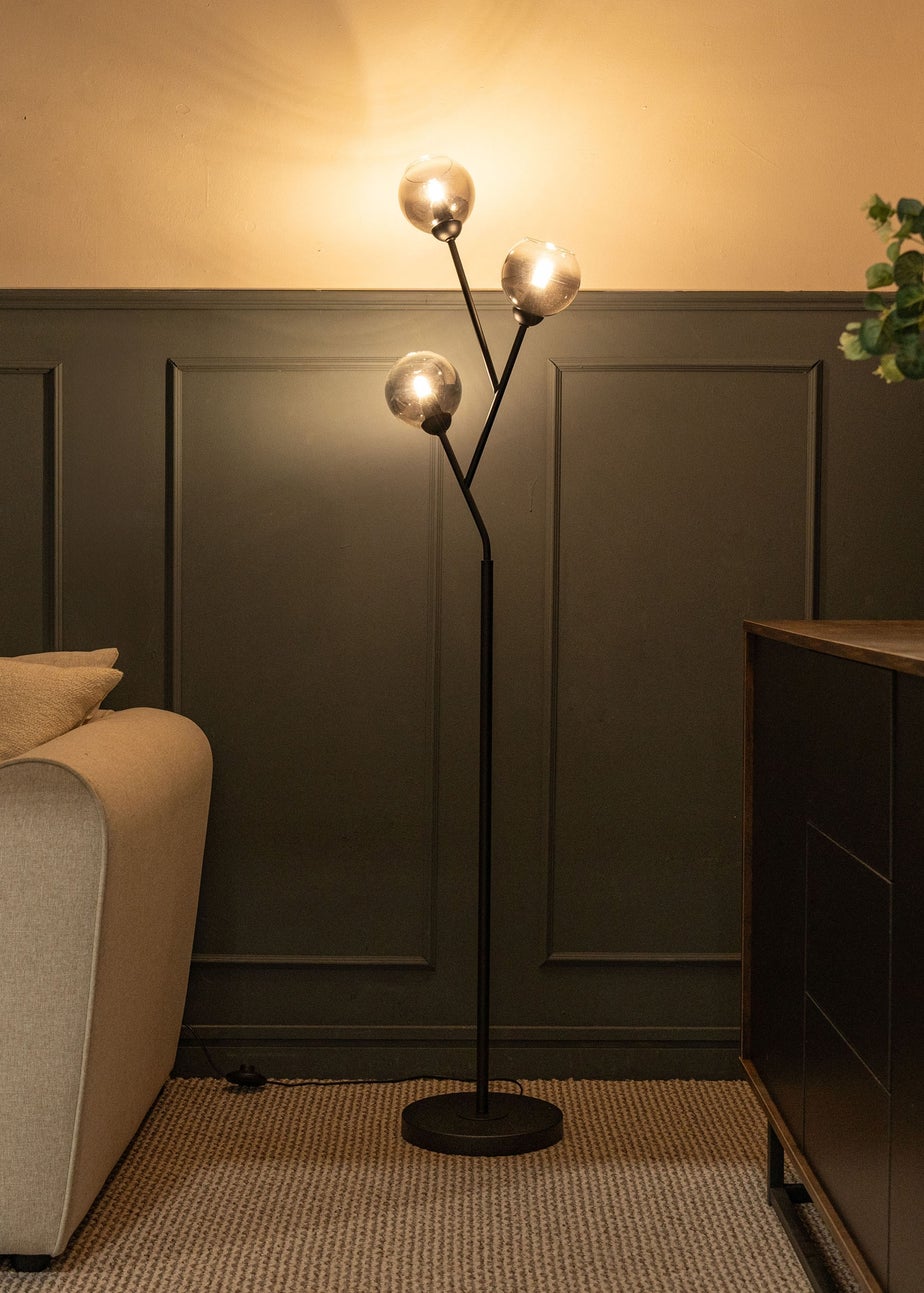 ValueLights Aria 3 Way Smoked Glass Floor Lamp (150cm x 34cm x 25cm)
