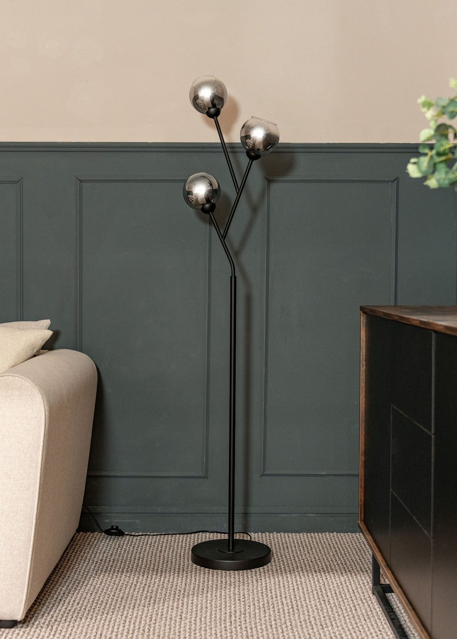 ValueLights Aria 3 Way Smoked Glass Floor Lamp (150cm x 34cm x 25cm)